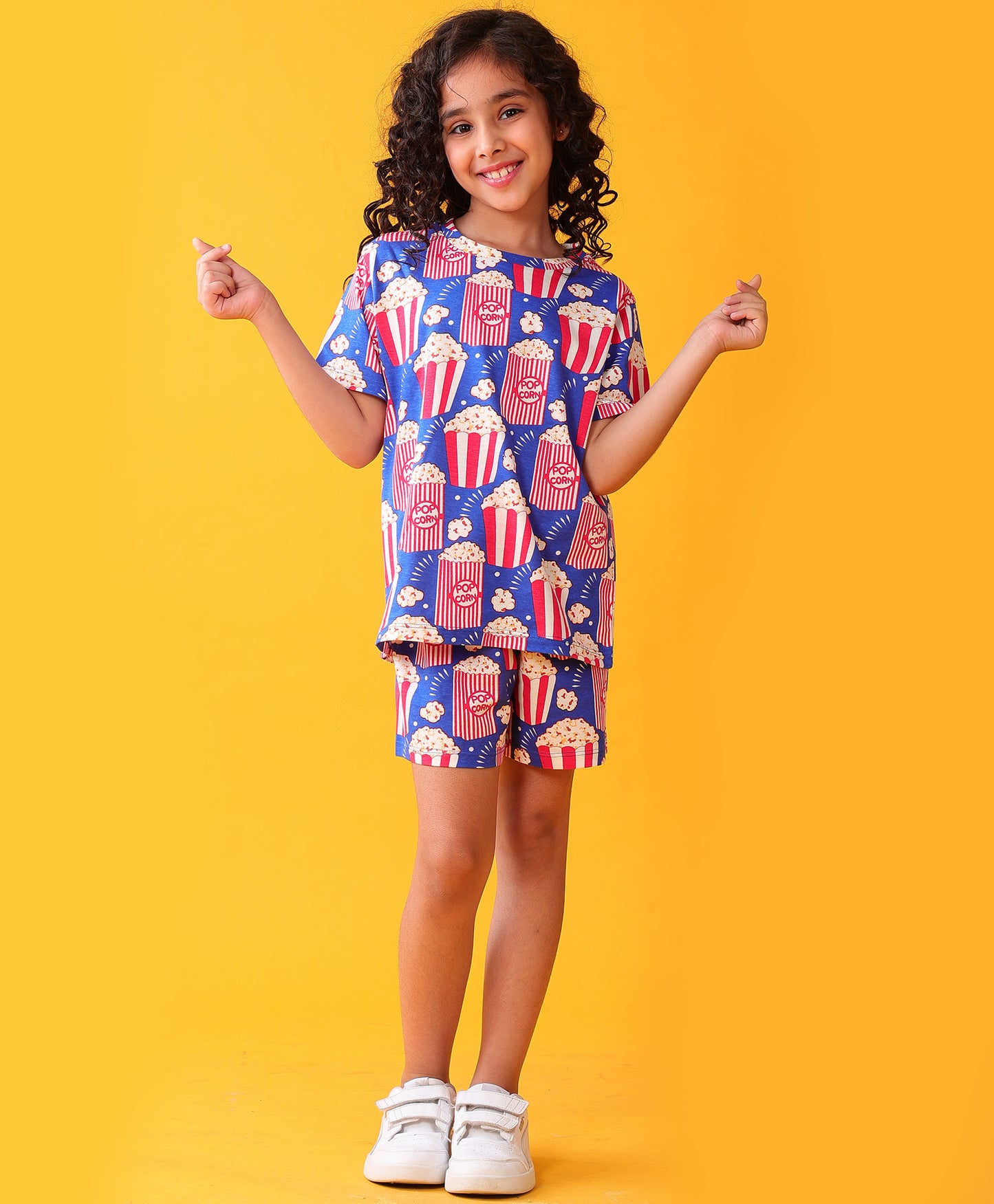 POPCORN MOVIE TIME GIRLS T-SHIRT SHORT SET - BLUE