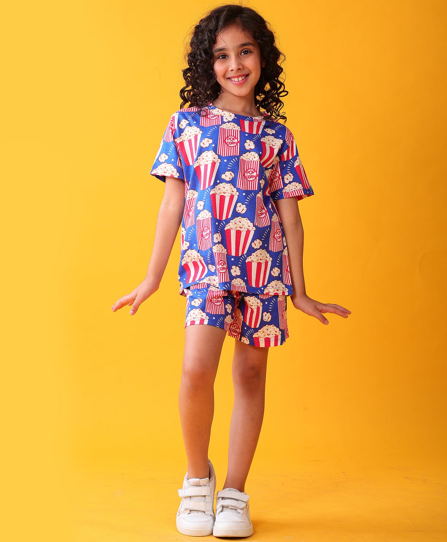 POPCORN MOVIE TIME GIRLS T-SHIRT SHORT SET - BLUE