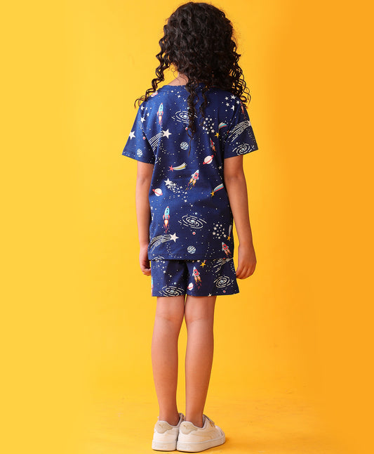 SOLAR SYSTEM PLAYTIME GIRLS T-SHIRT SHORT SET - NAVY