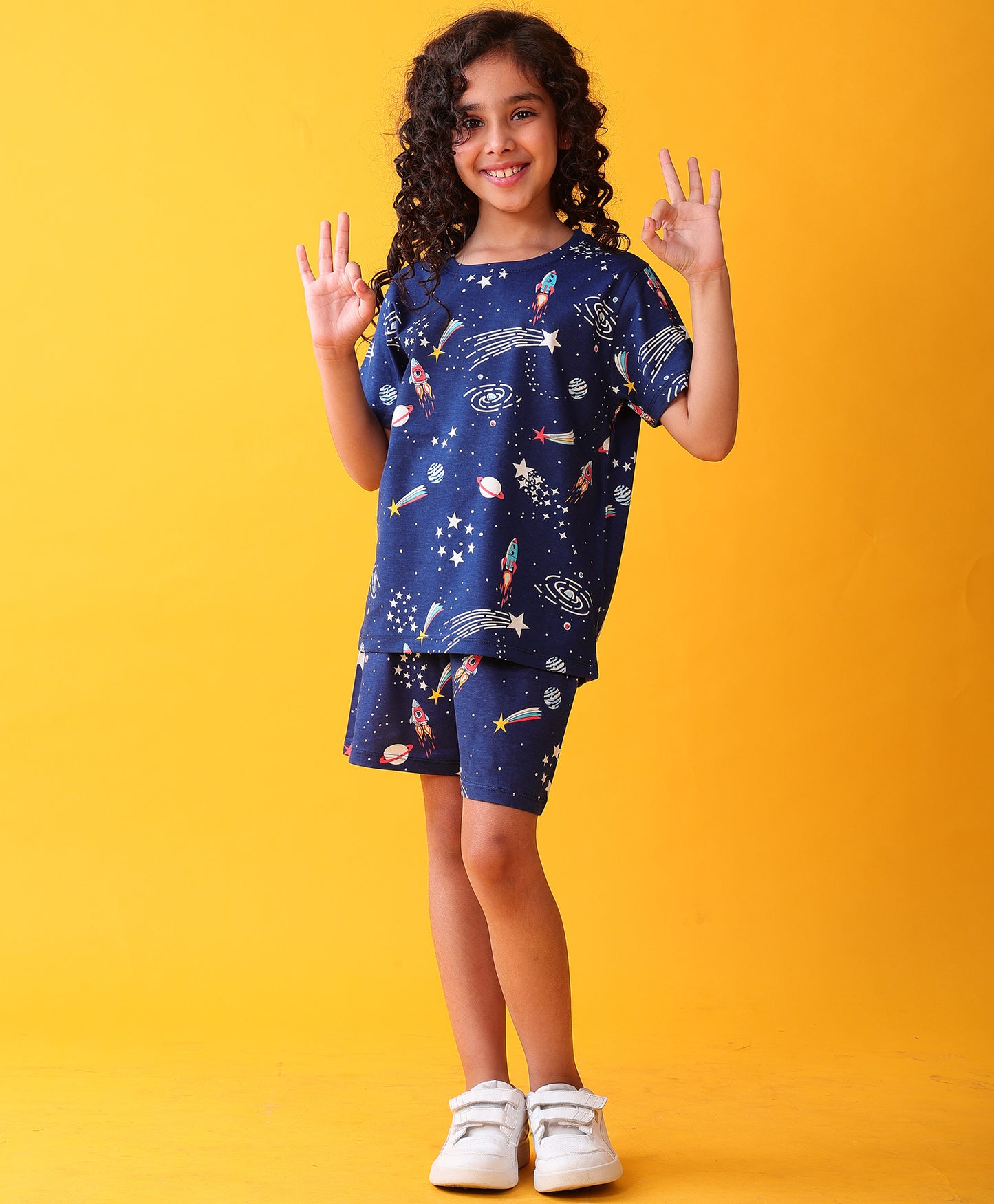 SOLAR SYSTEM PLAYTIME GIRLS T-SHIRT SHORT SET - NAVY