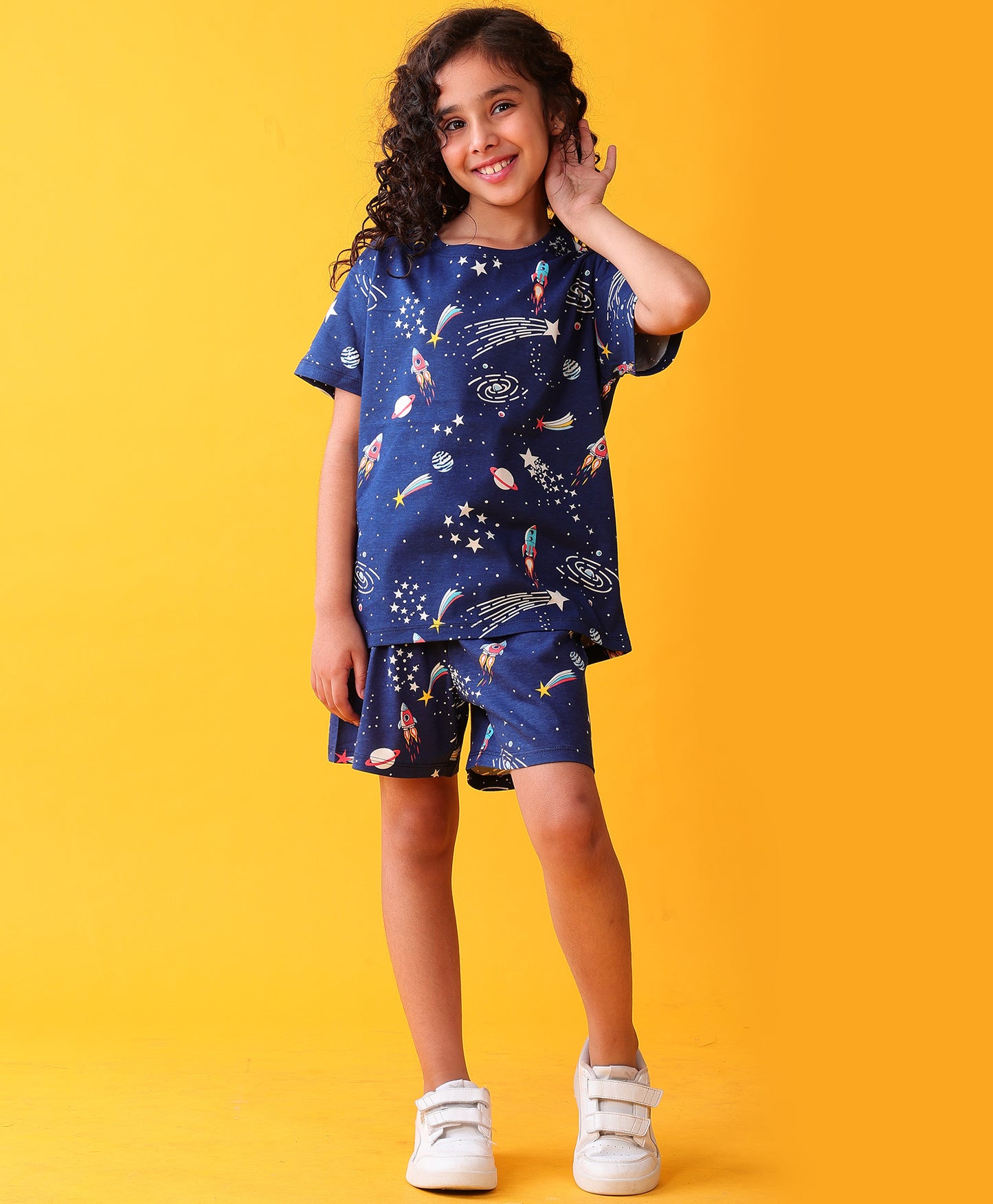 SOLAR SYSTEM PLAYTIME GIRLS T-SHIRT SHORT SET - NAVY