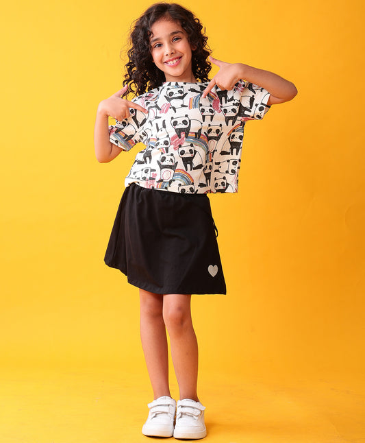 PANDA BLACK GIRLS SKIRT SET - WHITE/BLACK
