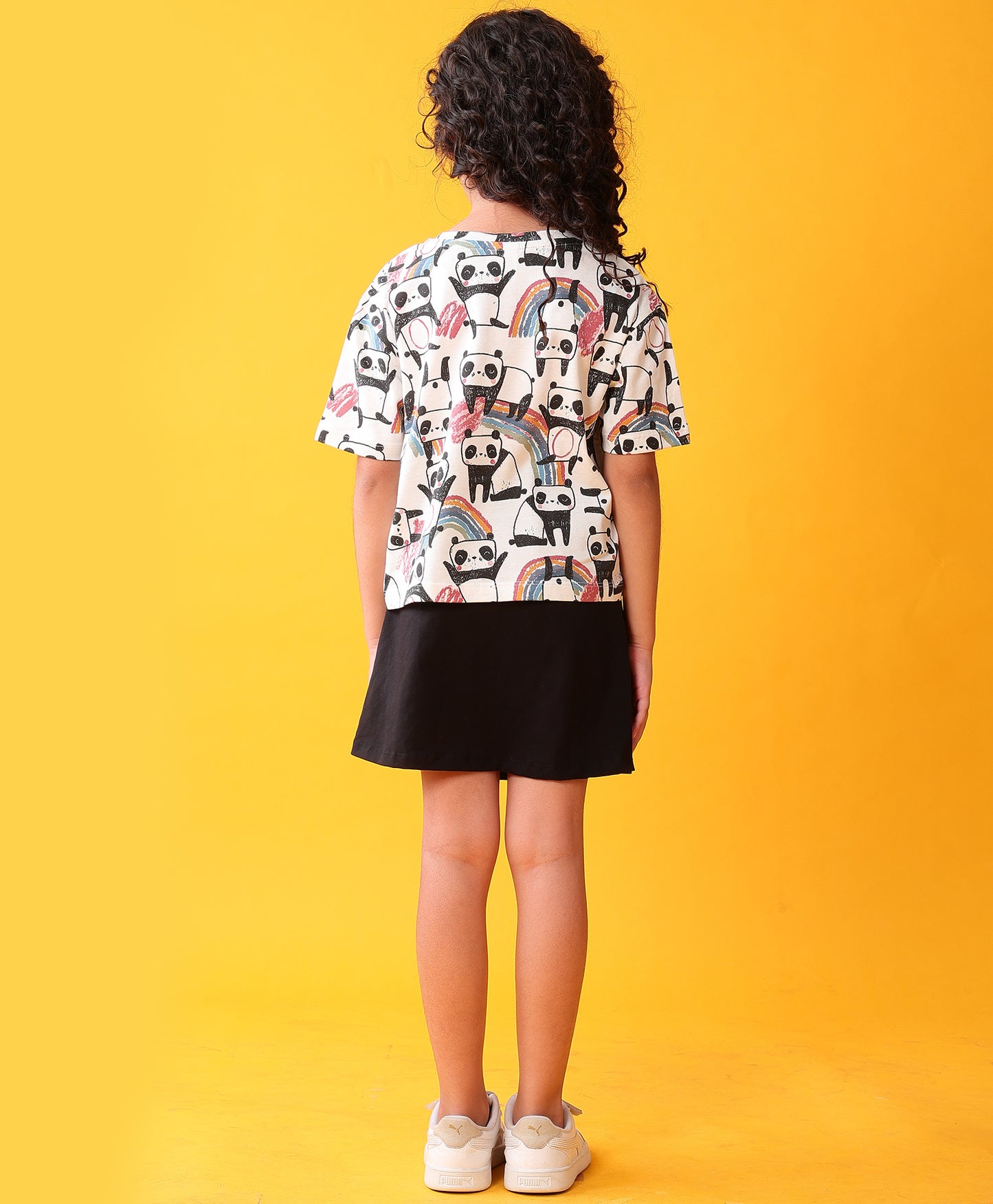 PANDA BLACK GIRLS SKIRT SET - WHITE/BLACK