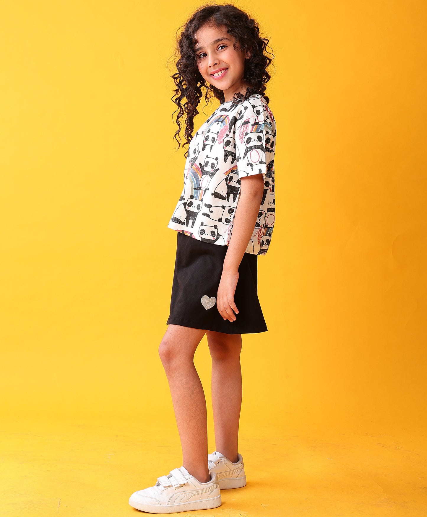 PANDA BLACK GIRLS SKIRT SET - WHITE/BLACK