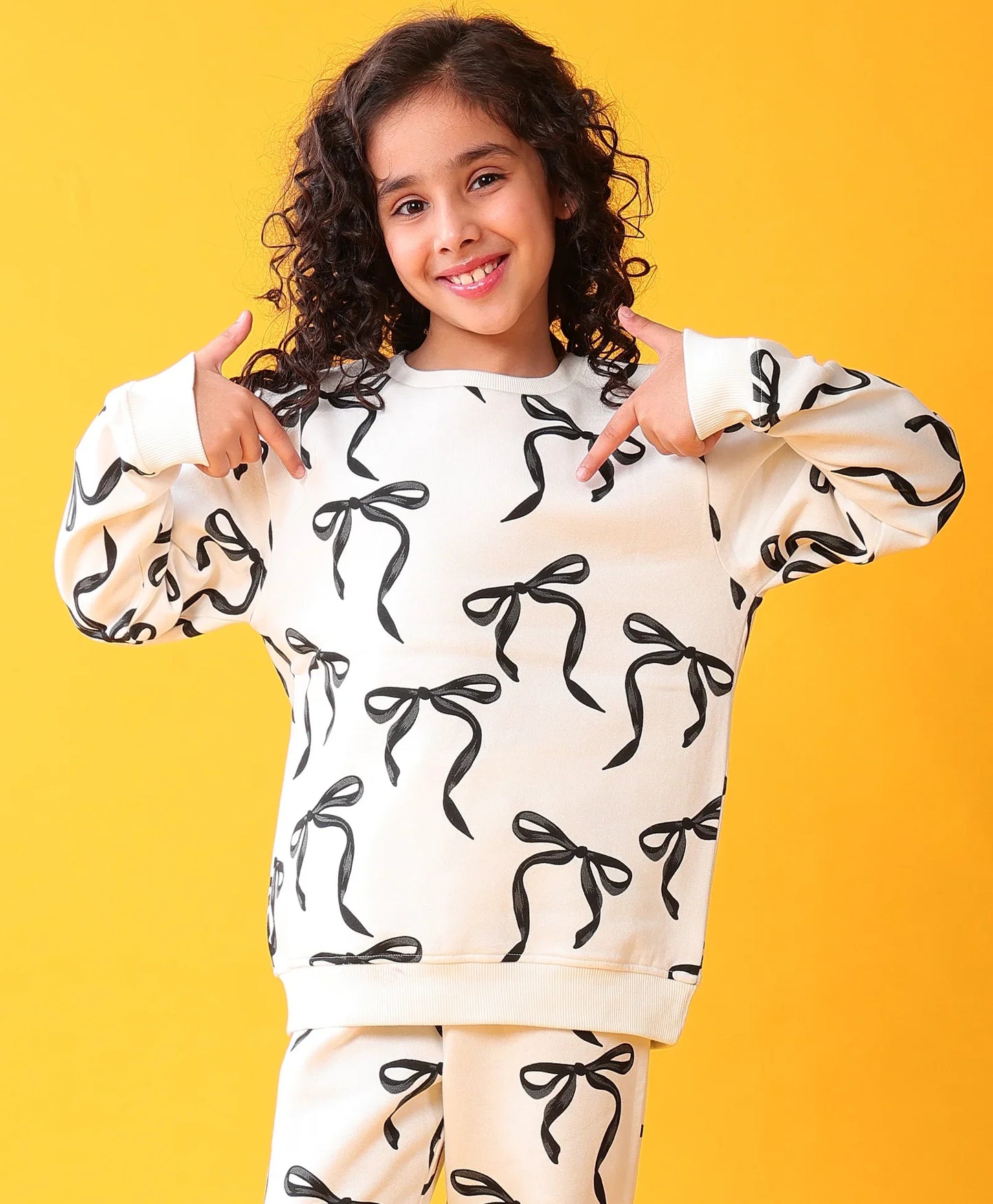 BLACK BOW FLEECE GIRLS SWEATSHIRT - OFF WHITE