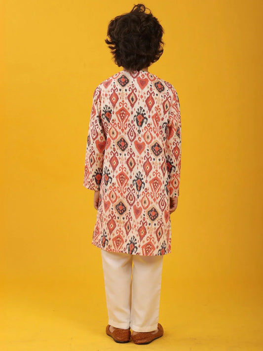 MULTICOLOR FLORAL PRINT PURE COTTON KURTA PYJAMA SET - WHITE