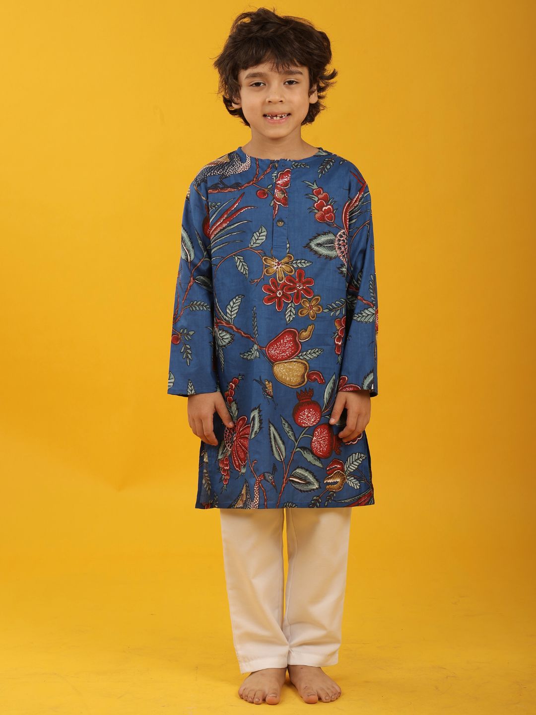 FESTIVE BLUE PRINT PURE COTTON KURTA PYJAMA SET - BLUE