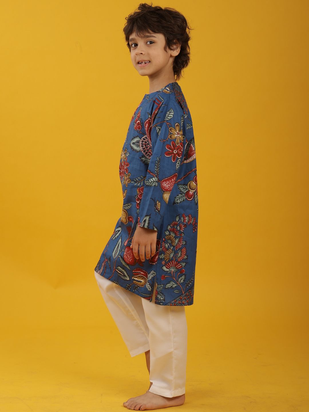 FESTIVE BLUE PRINT PURE COTTON KURTA PYJAMA SET - BLUE