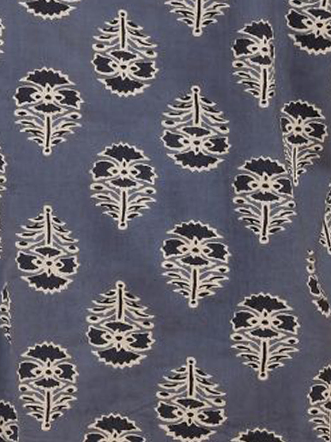 GREY BLUE FLORAL PRINT PURE COTTON KURTA - BLUE