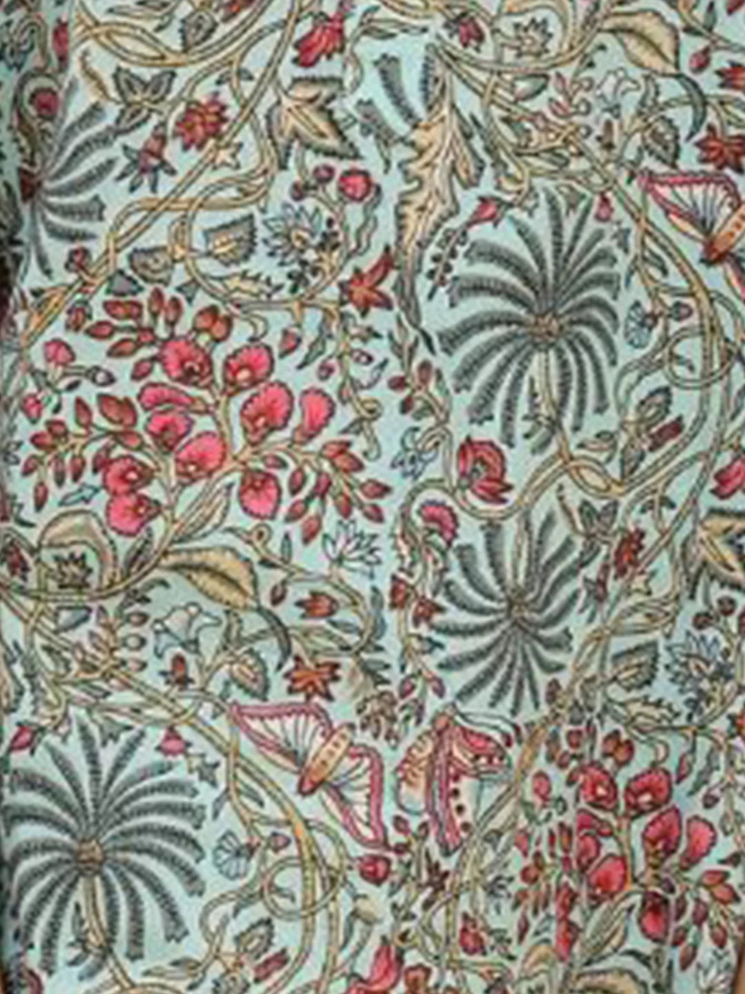 SKY BLUE FLORAL PRINT PURE COTTON KURTA - SKY BLUE