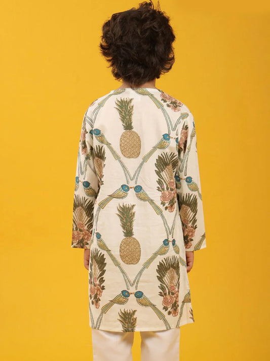PINEAPPLE PRINT PURE COTTON KURTA - WHITE