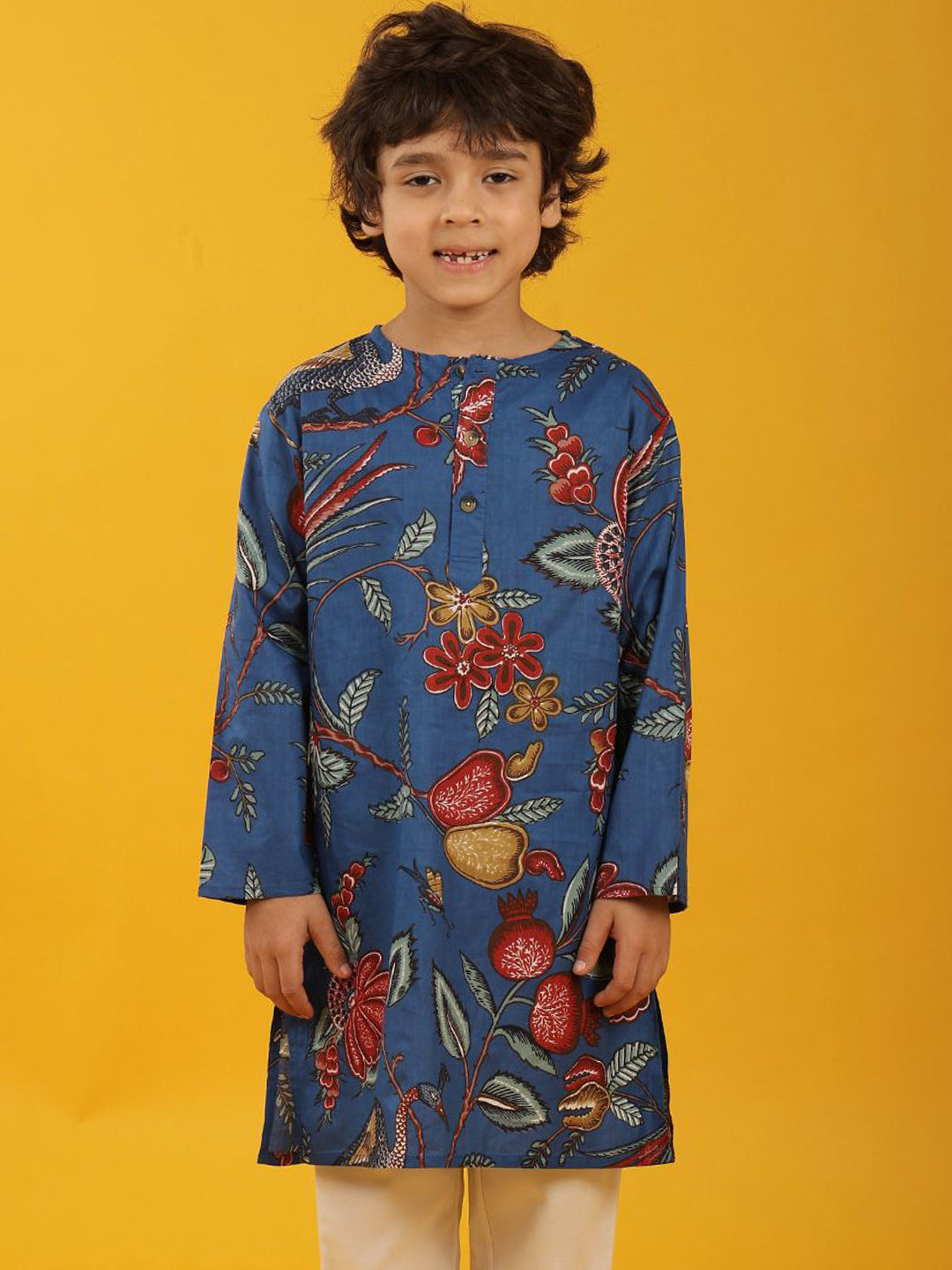 FESTIVE BLUE PRINT PURE COTTON KURTA - BLUE