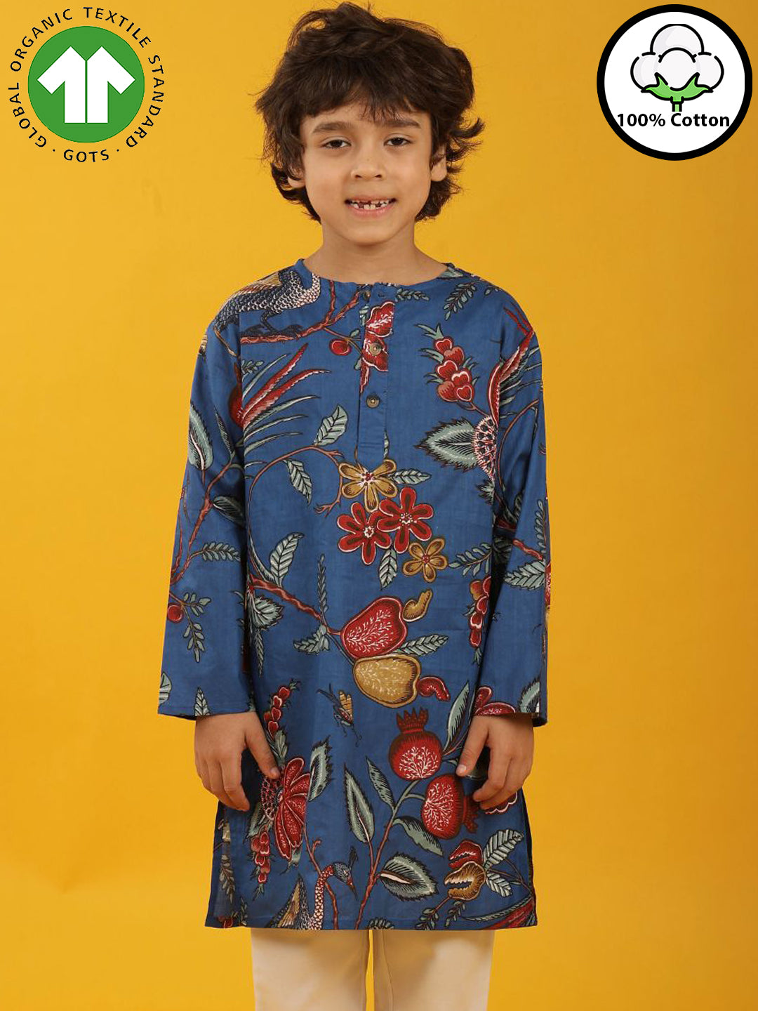 FESTIVE BLUE PRINT PURE COTTON KURTA - BLUE