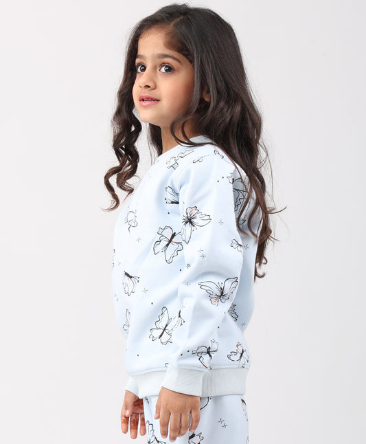 BLUE BUTTERFLY FLEECE GIRLS SWEATSHIRT - BLUE