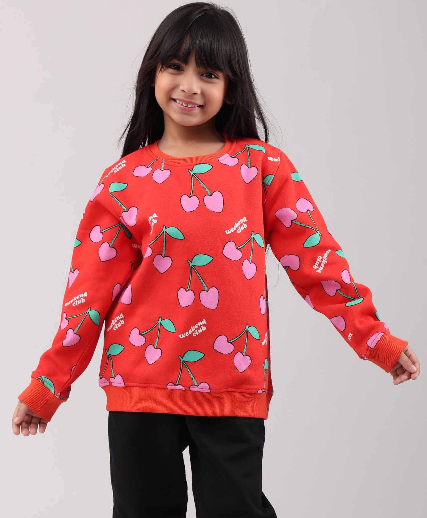CHERRY RED FLEECE GIRLS SWEATSHIRT - RED
