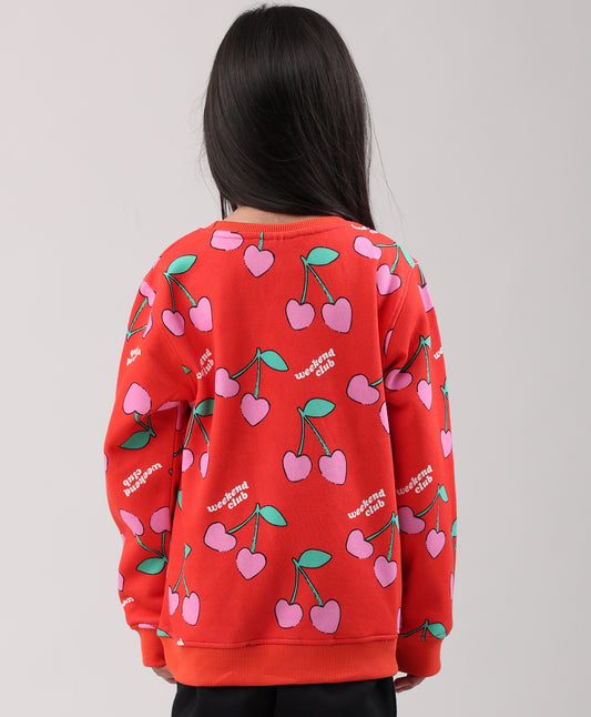 CHERRY RED FLEECE GIRLS SWEATSHIRT - RED