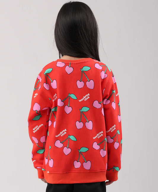 CHERRY RED FLEECE GIRLS SWEATSHIRT - RED