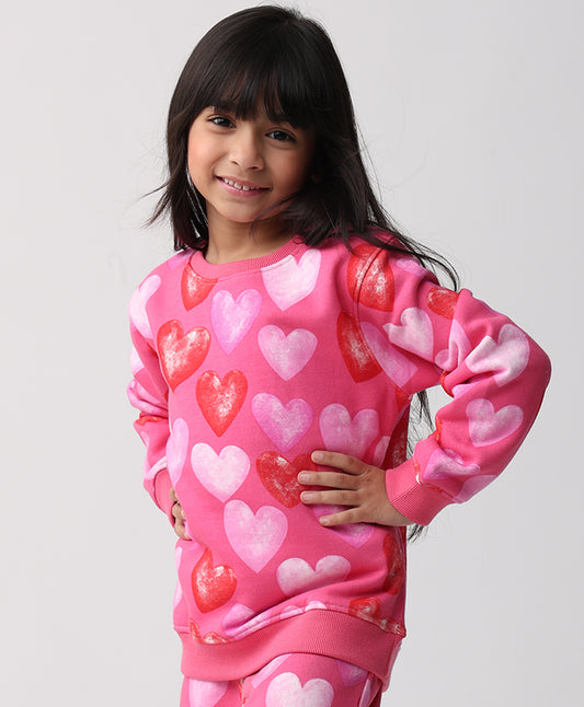 PINK HEARTS FLEECE GIRLS SWEATSHIRT - PINK