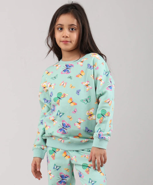 BUTTERFLY GREEN FLEECE GIRLS SWEATSHIRT - GREEN