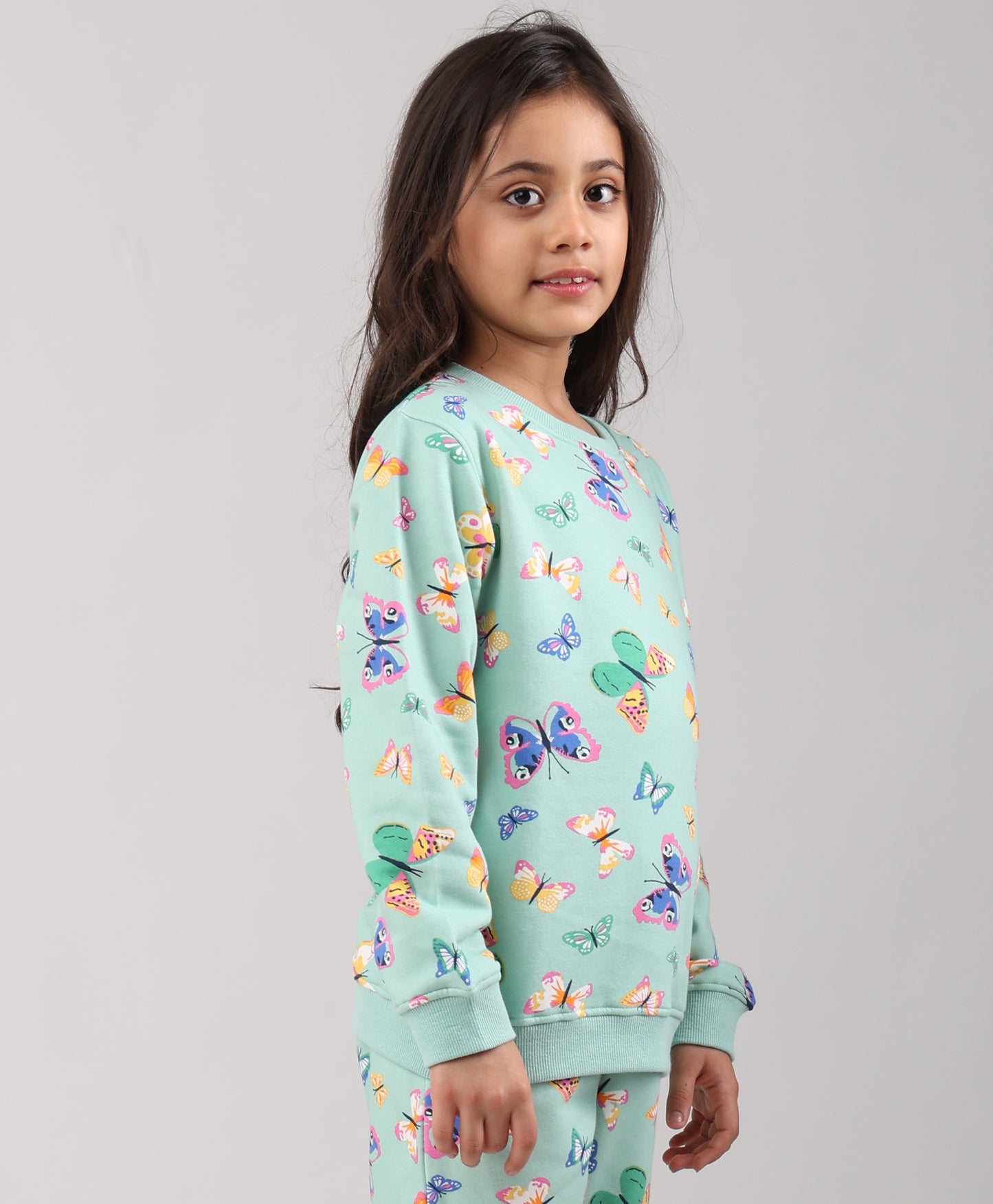 BUTTERFLY GREEN FLEECE GIRLS SWEATSHIRT - GREEN