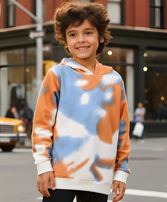 BLUE BROWN TIE DYE FLEECE HOODIE - BROWN