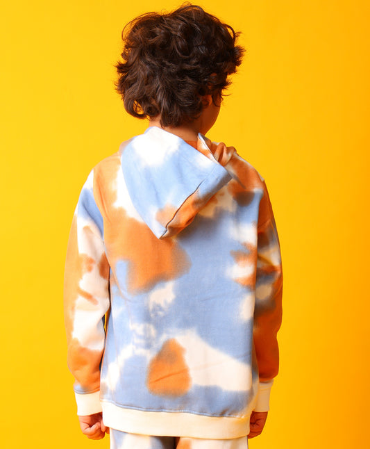 BLUE BROWN TIE DYE FLEECE HOODIE - BROWN
