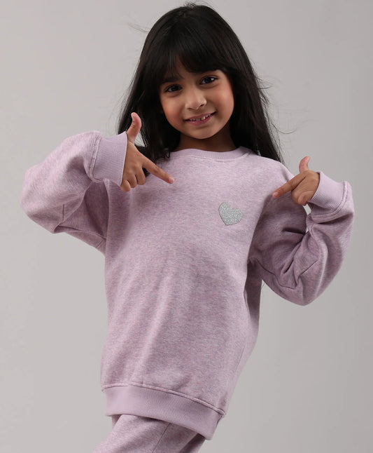 PURPLE MELANGE GIRLS FLEECE SWEATSHIRT - PURPLE