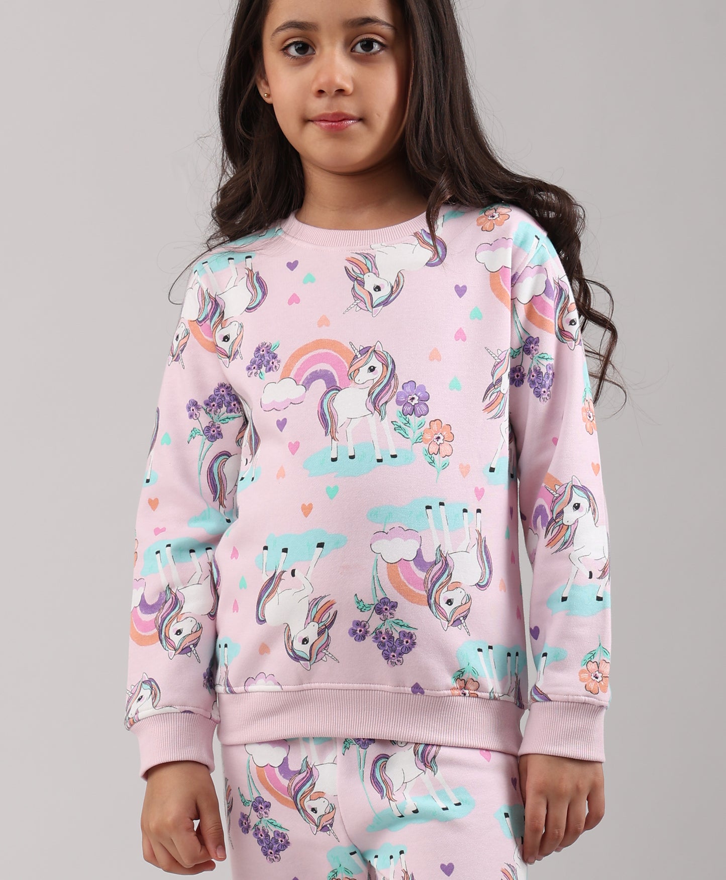 UNICORN HEART GIRLS FLEECE SWEATSHIRT JOGGER SET - PINK