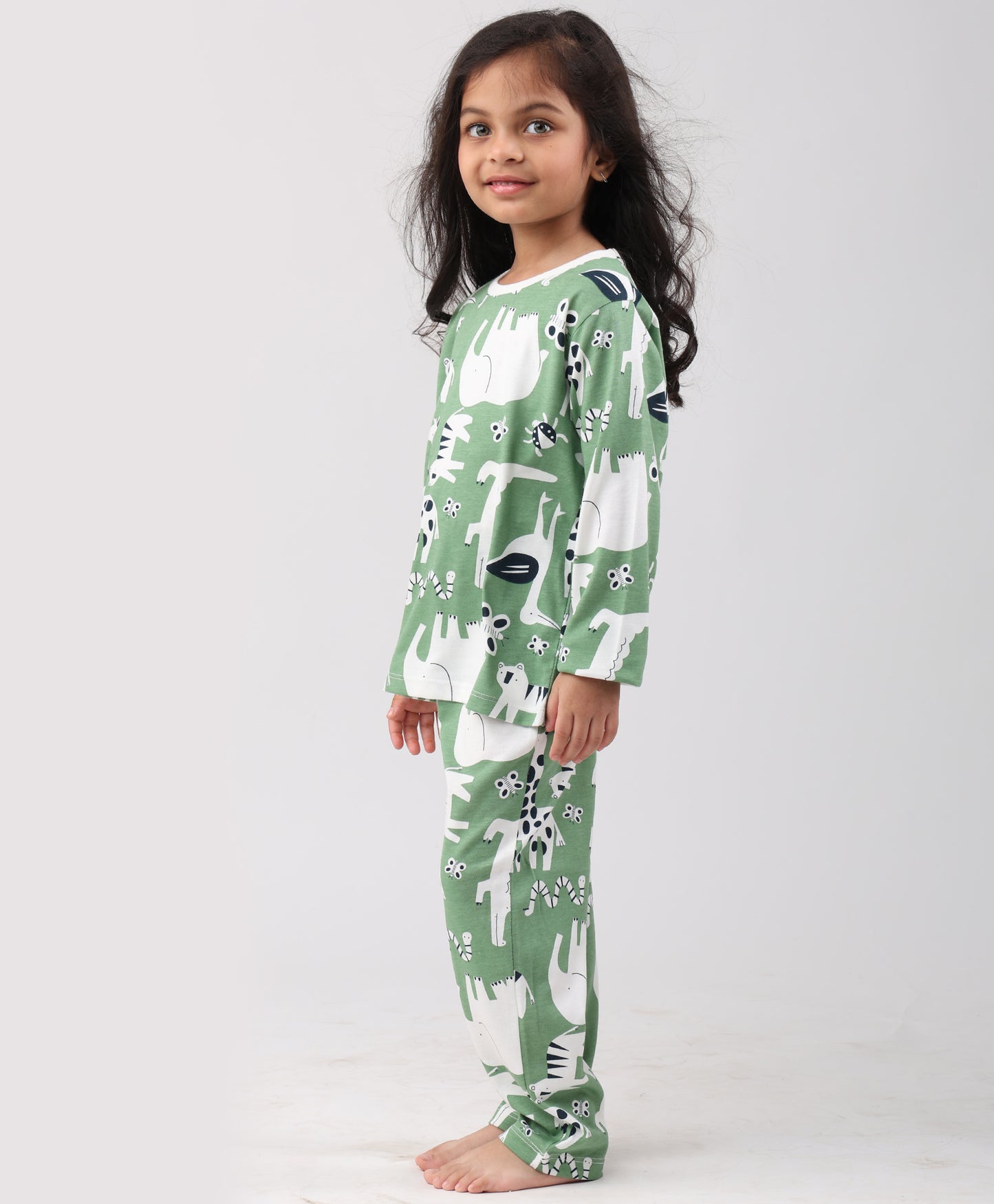 ANIMAL GREEN GIRLS LONG SLEEVE PYJAMA SET - GREEN