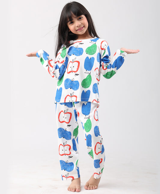 APPLE PEAR GIRLS LONG SLEEVE PYJAMA SET - WHITE