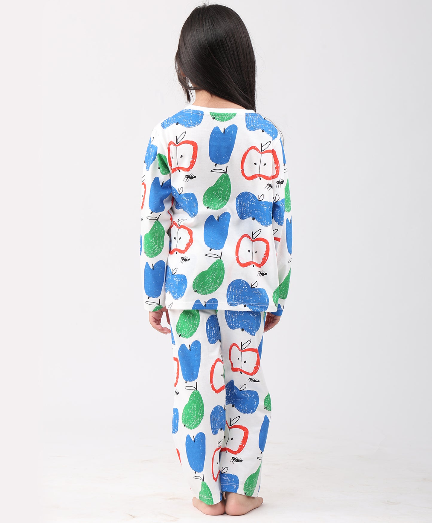 APPLE PEAR GIRLS LONG SLEEVE PYJAMA SET - WHITE