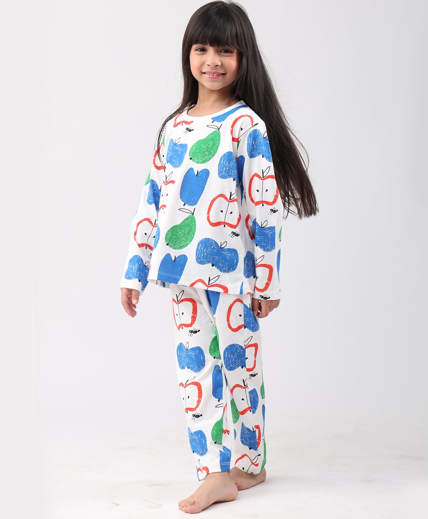 APPLE PEAR GIRLS LONG SLEEVE PYJAMA SET - WHITE