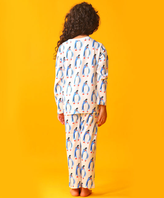 PENGUIN PRINT GIRLS LONG SLEEVE PYJAMA SET - WHITE