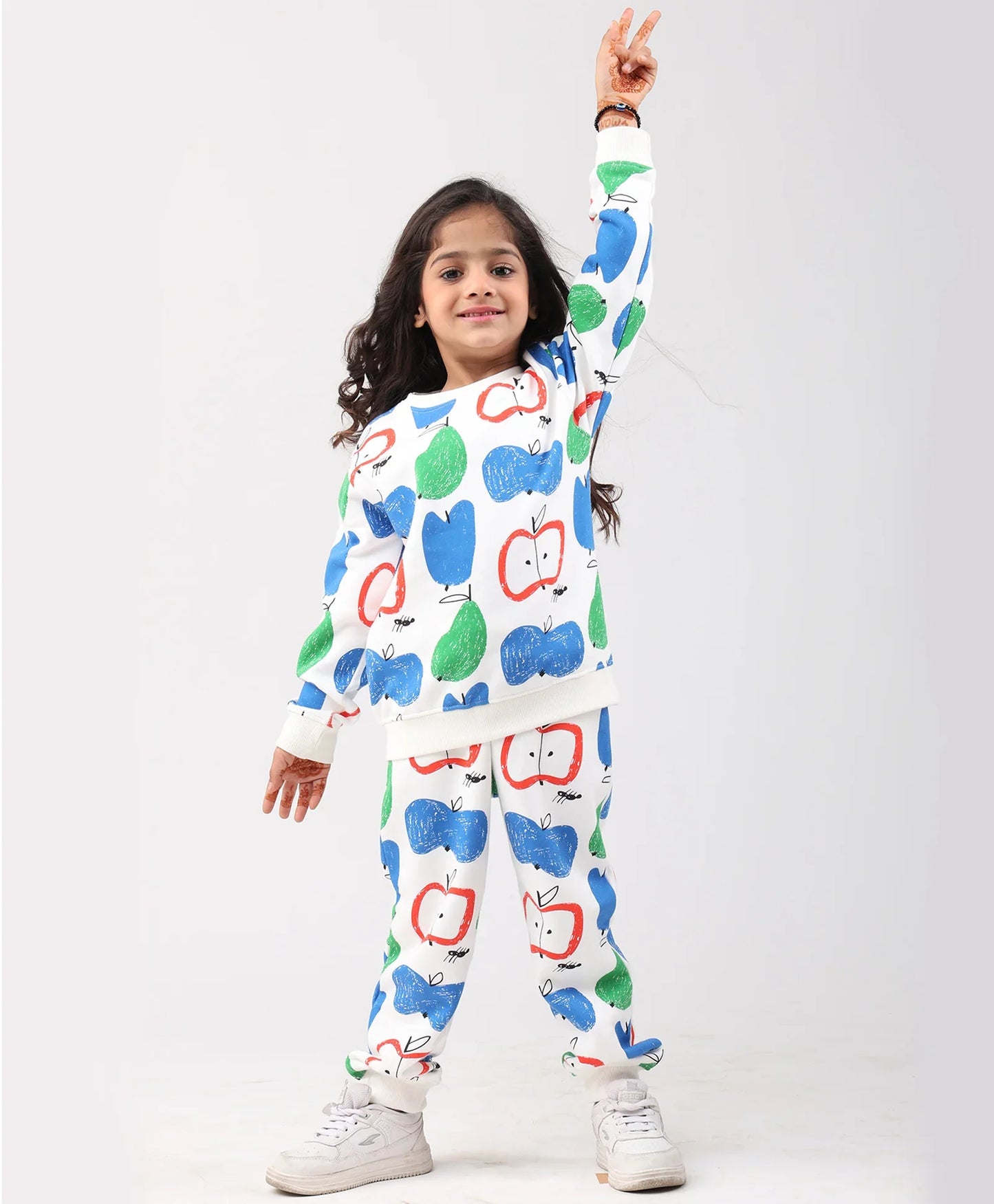 APPLE PEAR GIRLS FLEECE SWEATSHIRT JOGGER SET - WHITE