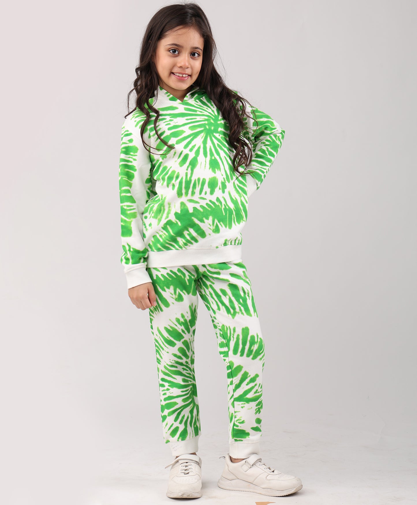 GREEN SWIRL GIRLS FLEECE HOODIE JOGGER SET - GREEN