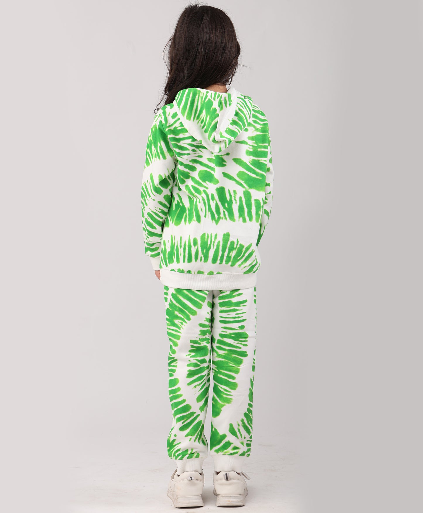 GREEN SWIRL GIRLS FLEECE HOODIE JOGGER SET - GREEN