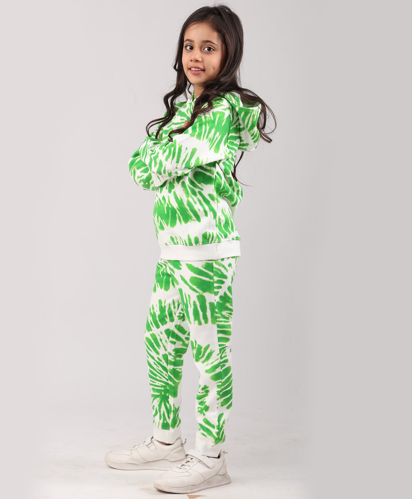 GREEN SWIRL GIRLS FLEECE HOODIE JOGGER SET - GREEN