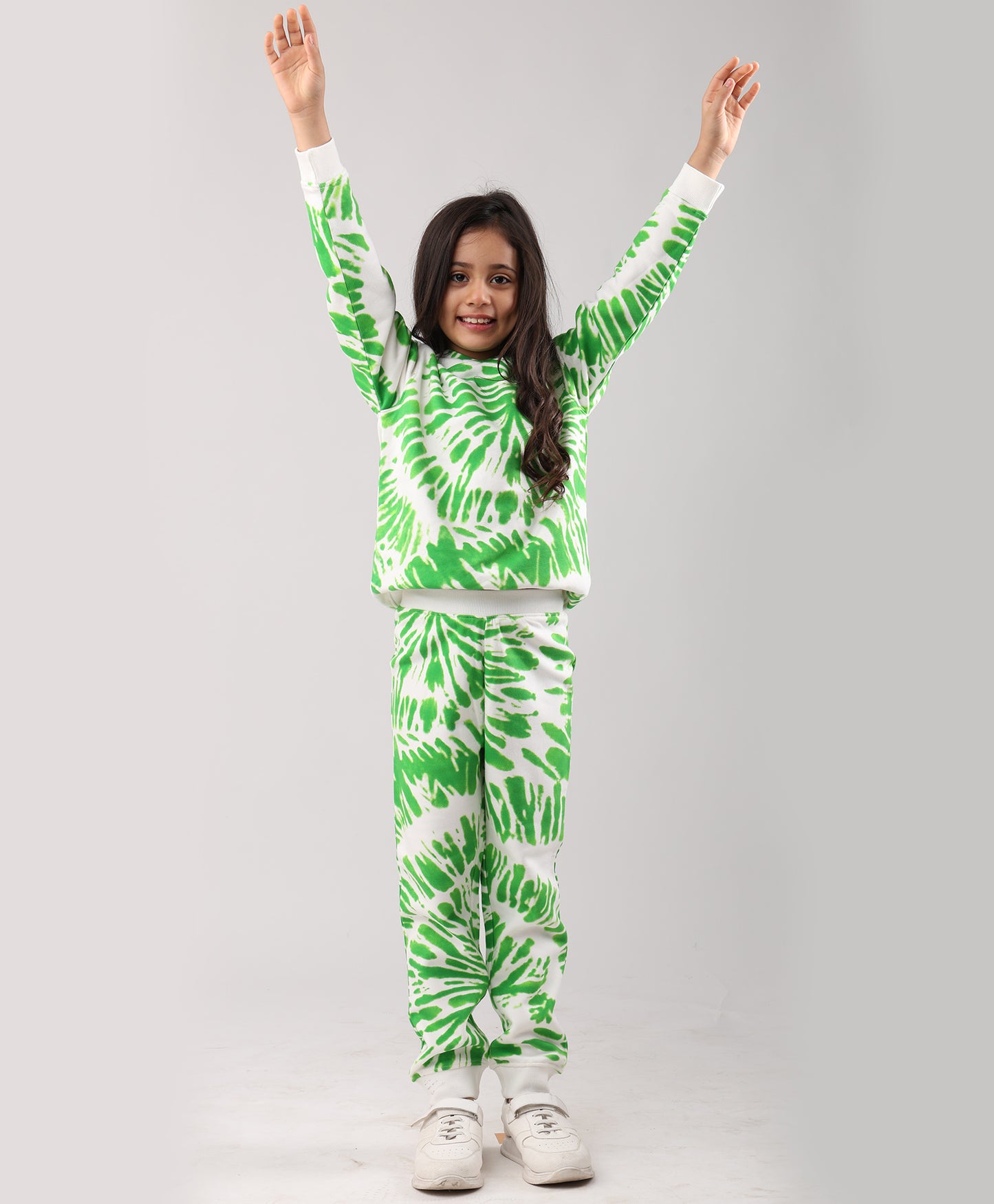 GREEN SWIRL GIRLS FLEECE HOODIE JOGGER SET - GREEN