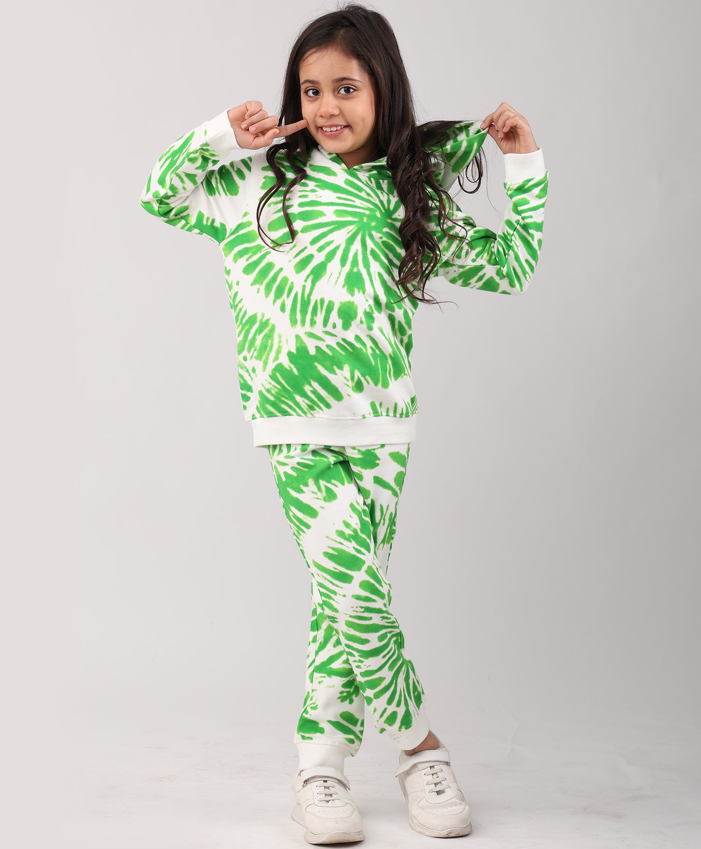 GREEN SWIRL GIRLS FLEECE HOODIE JOGGER SET - GREEN