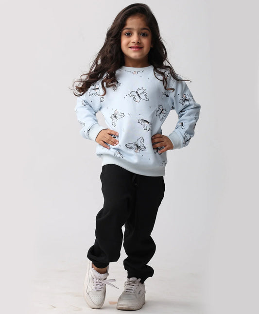 BUTTERFLY BLUE GIRLS FLEECE BLACK JOGGER SET - BLUE/BLACK