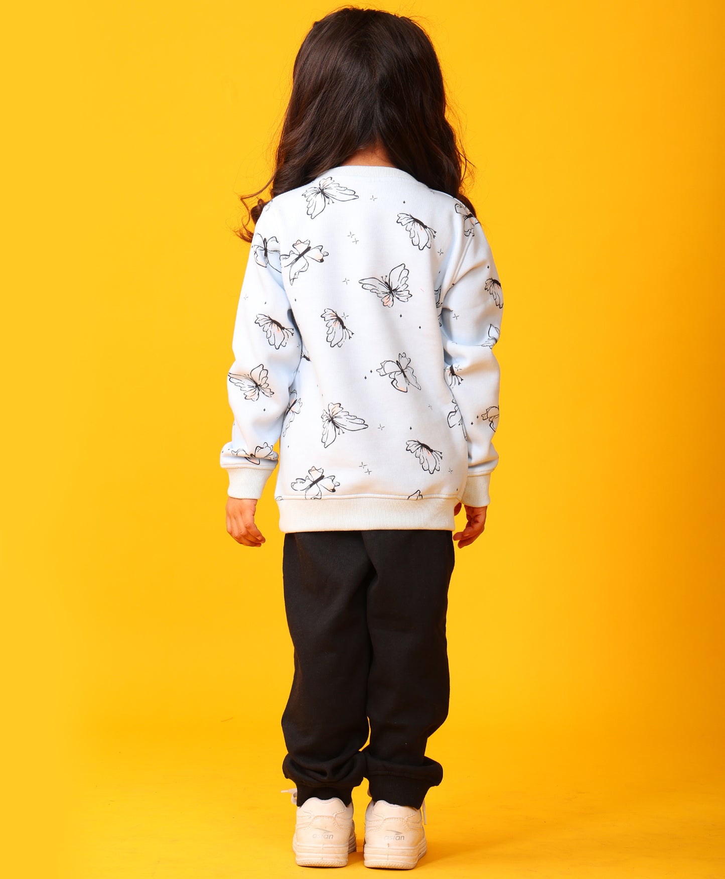 BUTTERFLY BLUE GIRLS FLEECE BLACK JOGGER SET - BLUE/BLACK