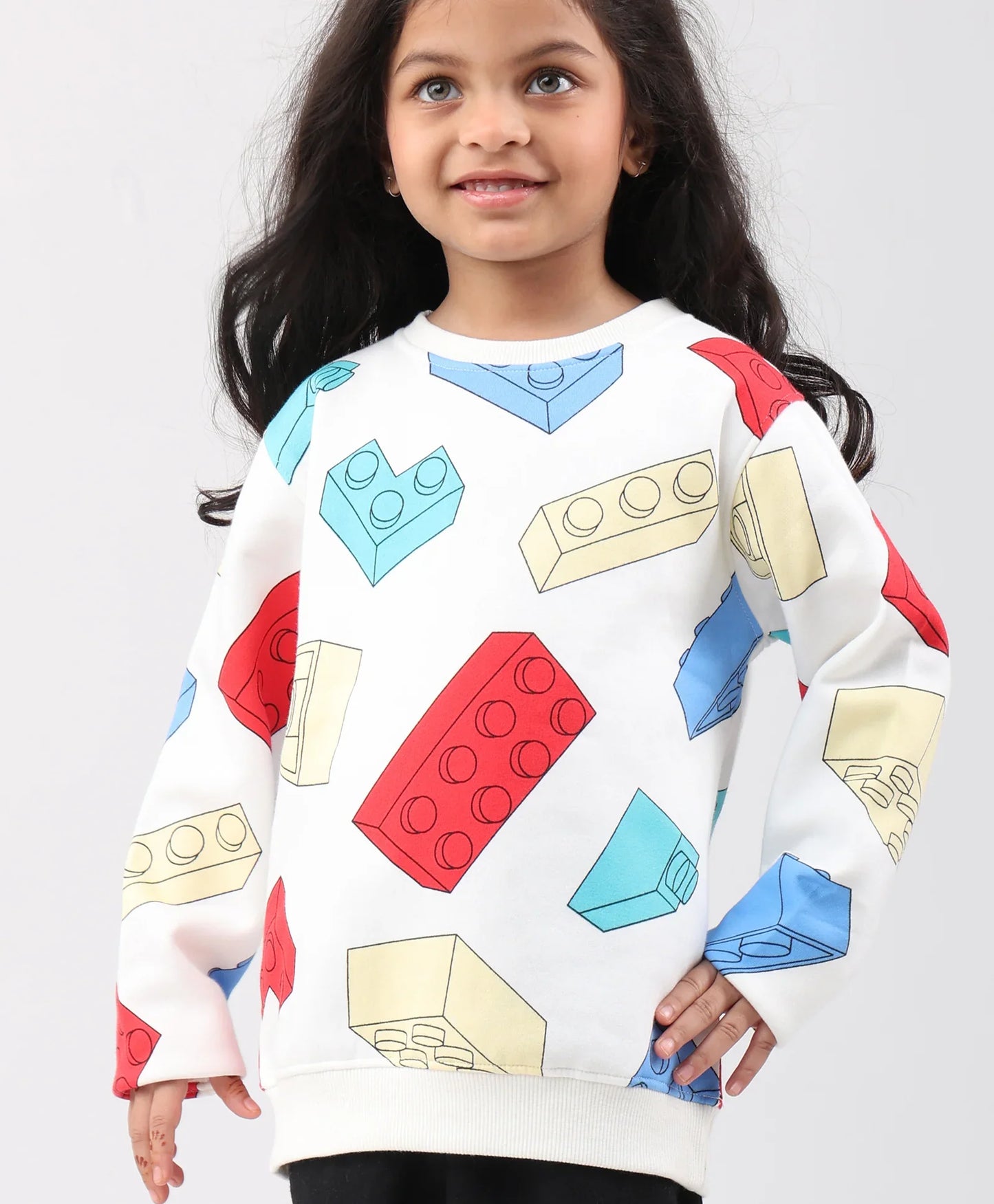 BLOCK BUILDER FLEECE GIRLS SWEATSHIRT BLACK JOGGER SET - OFF WHITE/BLACK