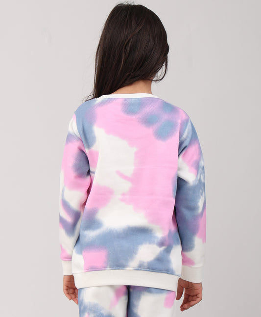 BLUE PINK TIE DYE GIRLS FLEECE SWEATSHIRT - WHITE