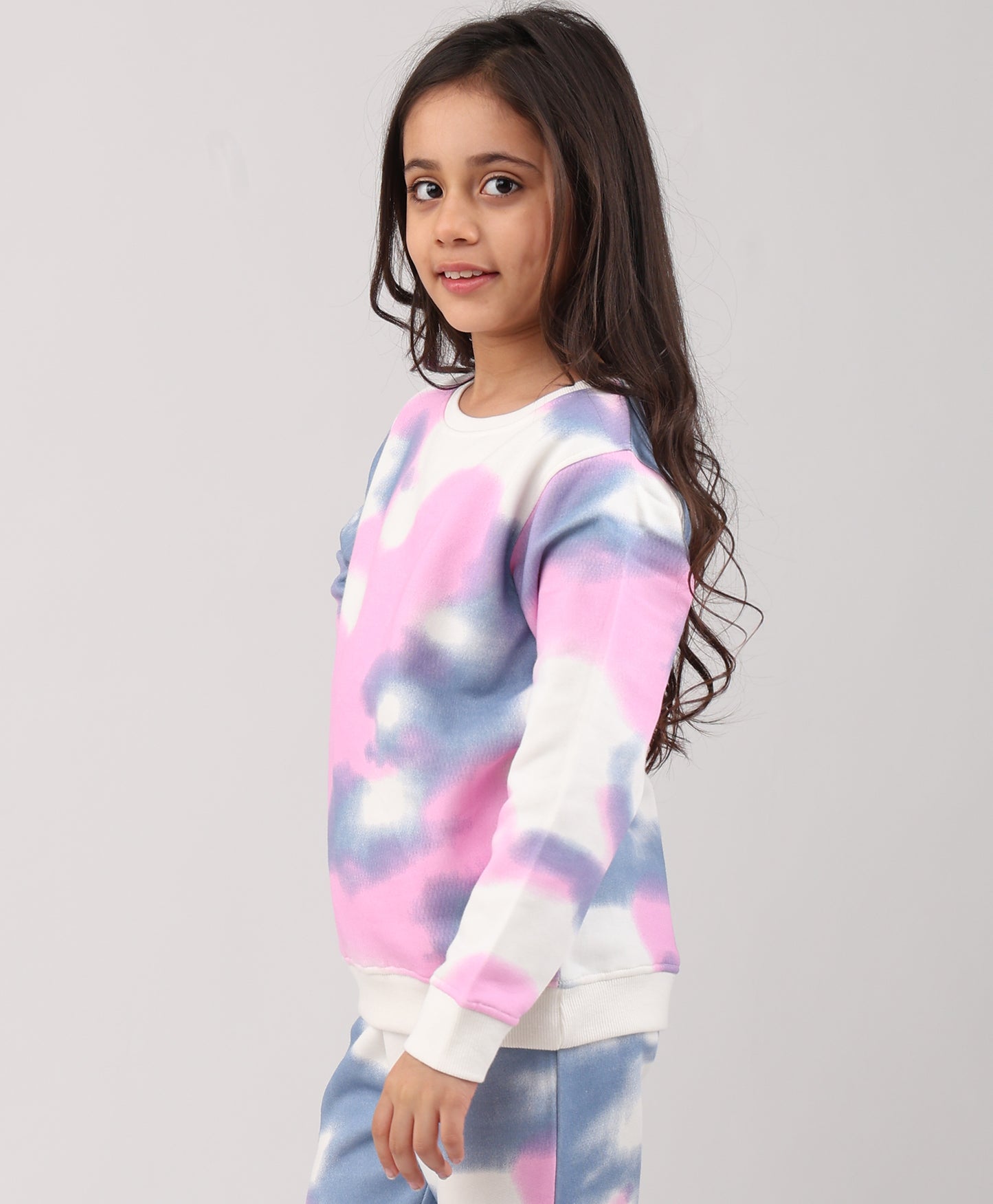 BLUE PINK TIE DYE GIRLS FLEECE SWEATSHIRT - WHITE