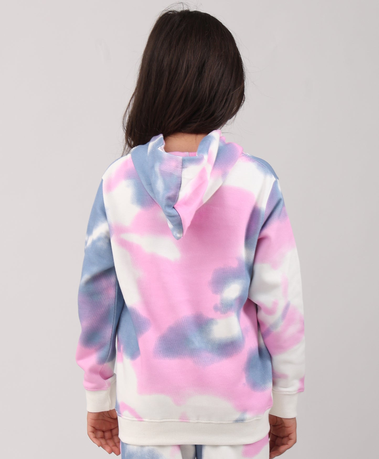 BLUE PINK TIE DYE GIRLS FLEECE HOODIE - WHITE