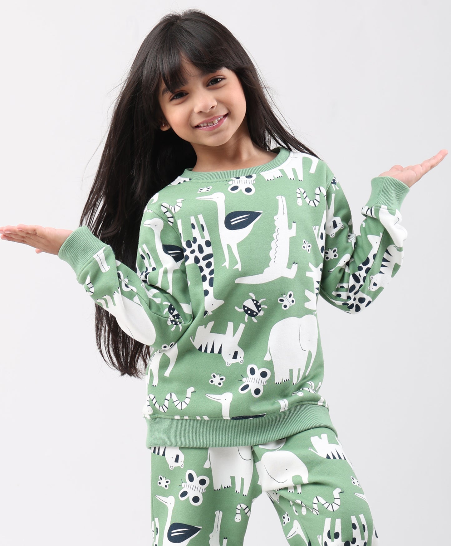 ANIMAL GREEN FLEECE GIRLS SWEATSHIRT - GREEN