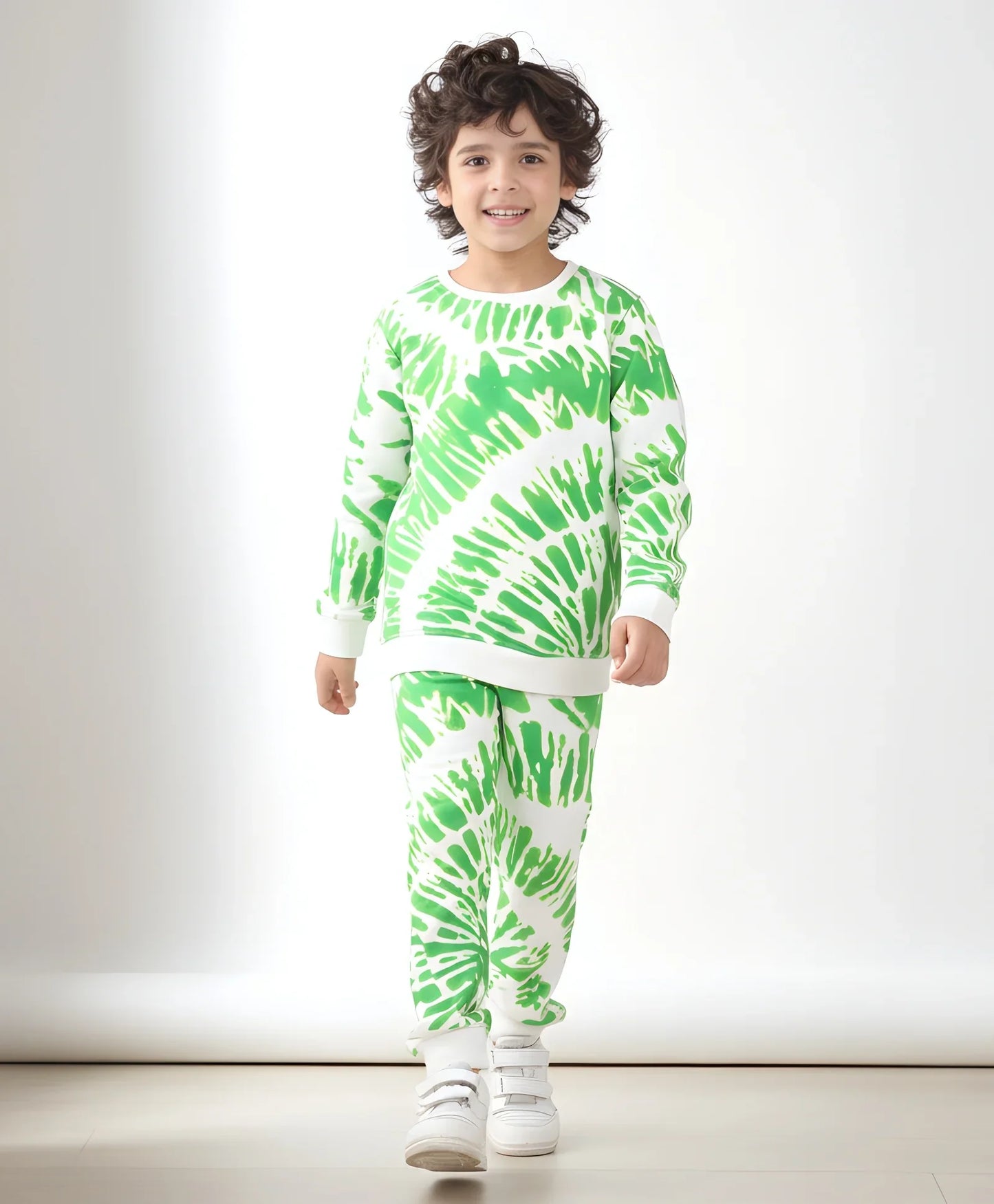 GREEN SWIRL FLEECE SWEATSHIRT JOGGER SET - GREEN
