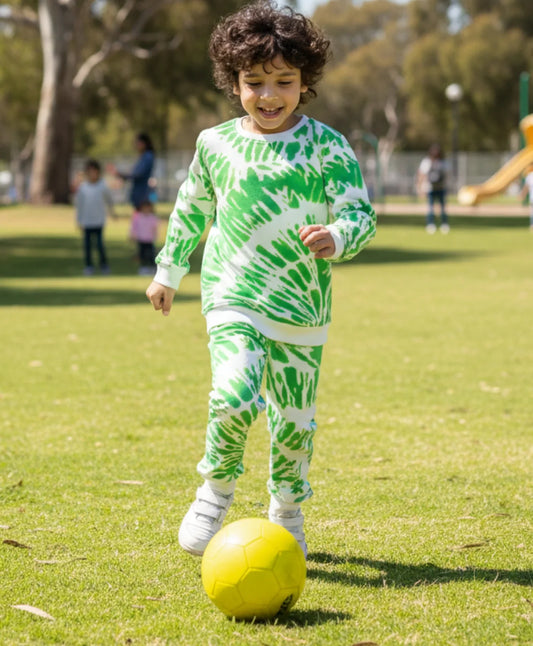 GREEN SWIRL FLEECE SWEATSHIRT JOGGER SET - GREEN