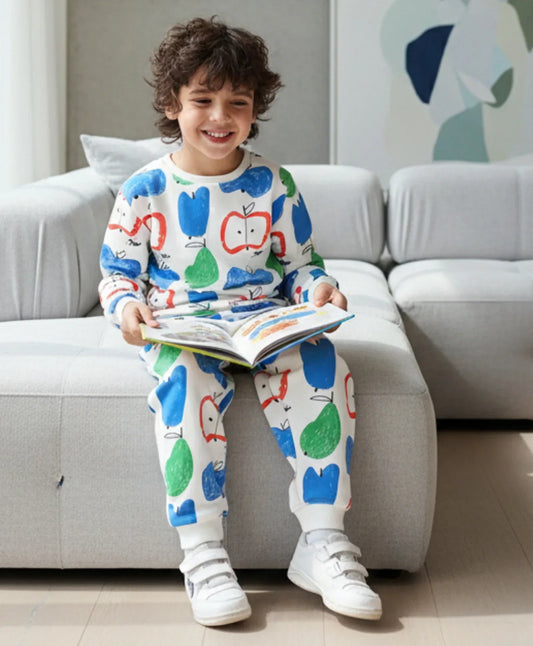 APPLE PEAR FLEECE SWEATSHIRT JOGGER SET - WHITE - Anthrilo