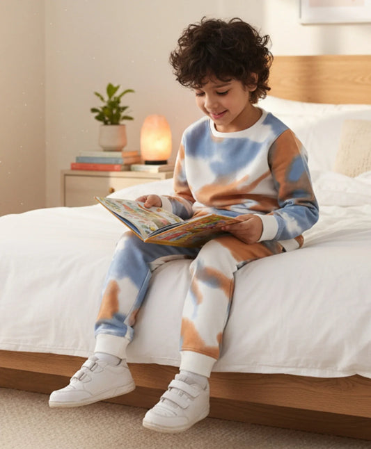 BLUE BROWN FLEECE SWEATSHIRT JOGGER SET - BROWN